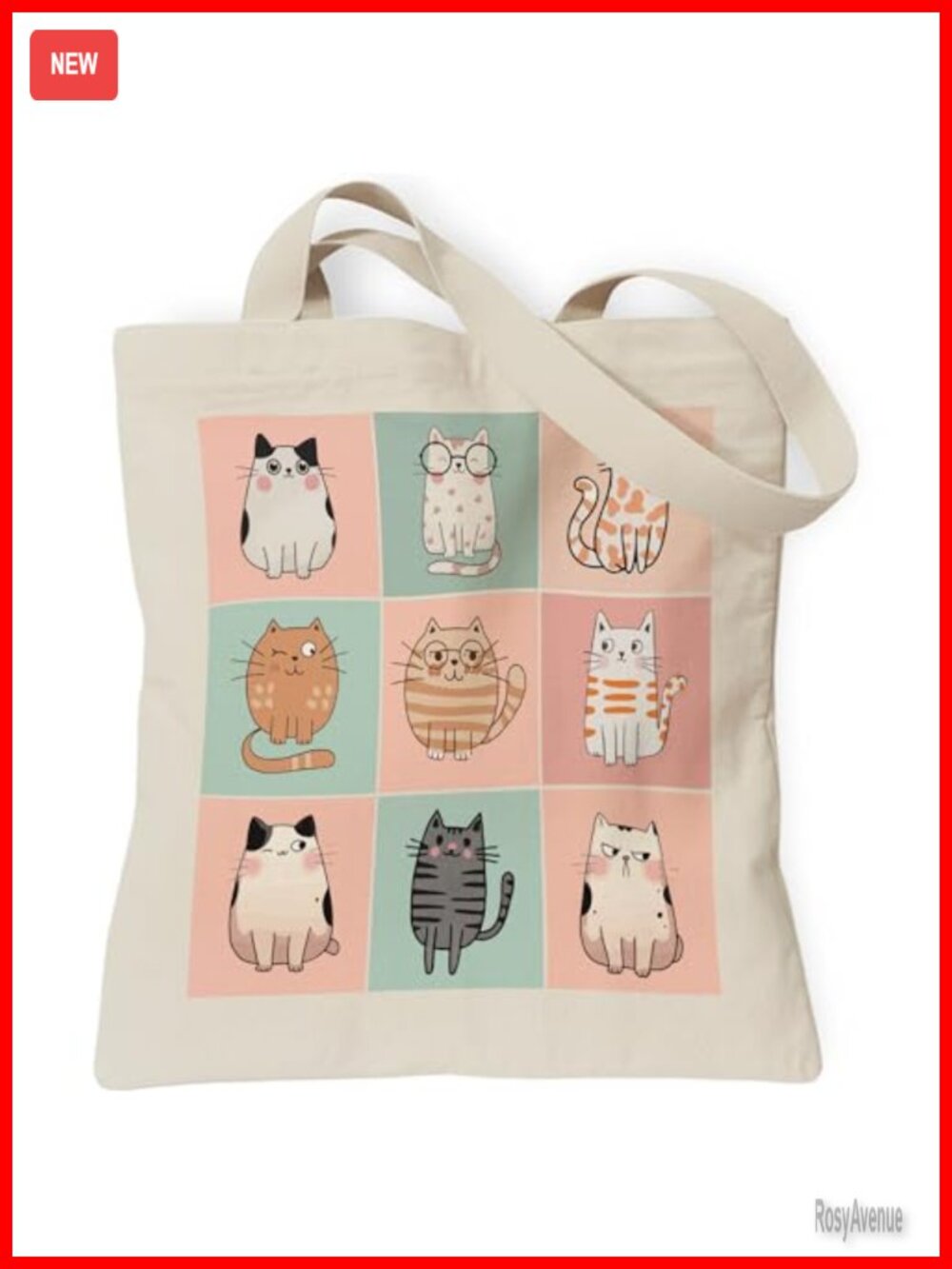 Canvas Tote Bag Cat Lover Gift Women Reusable Shoulder Bag Inner Pocket